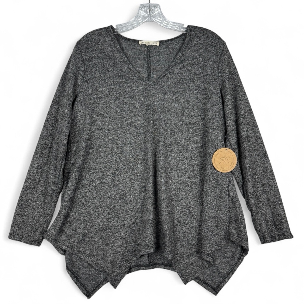 Parallel Skies V Neck Sweater Top Womens Size Small‎ Heather Gray Asymmetrical